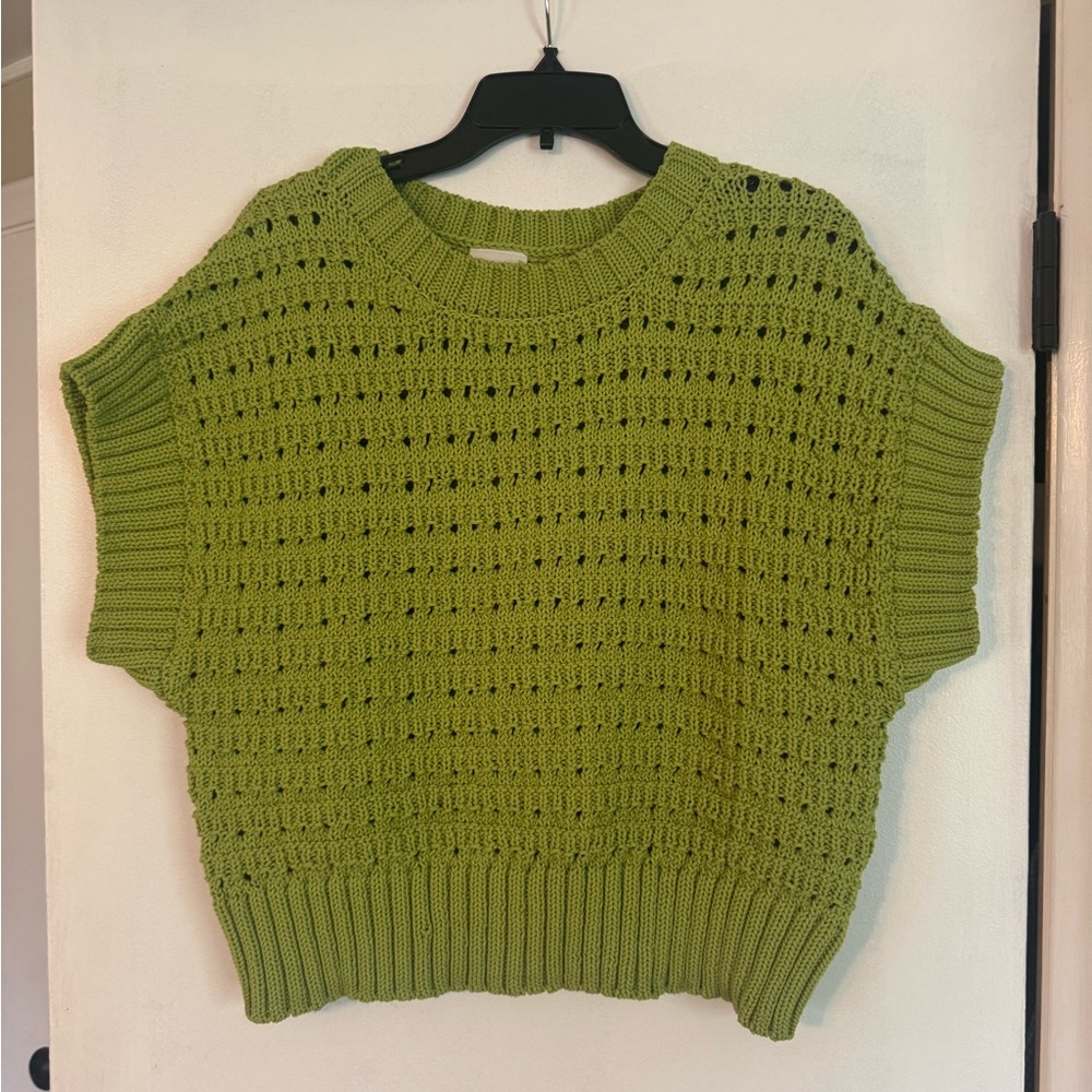 Varley Green Knit Short Sleeve Sweater